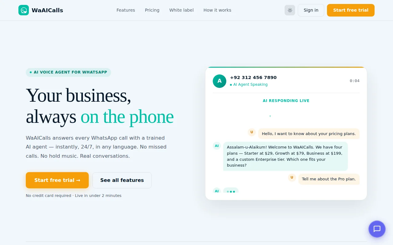 WA AI Calls - AI WhatsApp Voice Calling & Agents